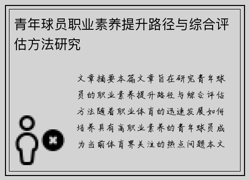 青年球员职业素养提升路径与综合评估方法研究