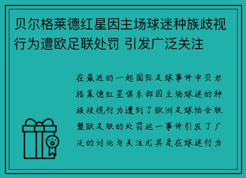 贝尔格莱德红星因主场球迷种族歧视行为遭欧足联处罚 引发广泛关注